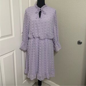 Lavender Textured Polka Dot Pom Pom Long Sleeve Ruffle Dress Victorian size XL